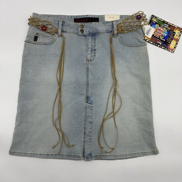 Mudd Dresses & Skirts - Vintage Y2K Mudd Limbo Hip Hugger Junior's Size 11 Braided Belted Denim Skirt